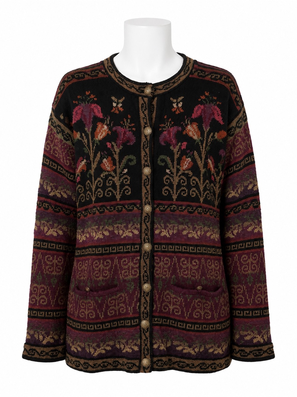 Size M Icelandic Design Vintage Wool Floral Lined Cardigan Jacket